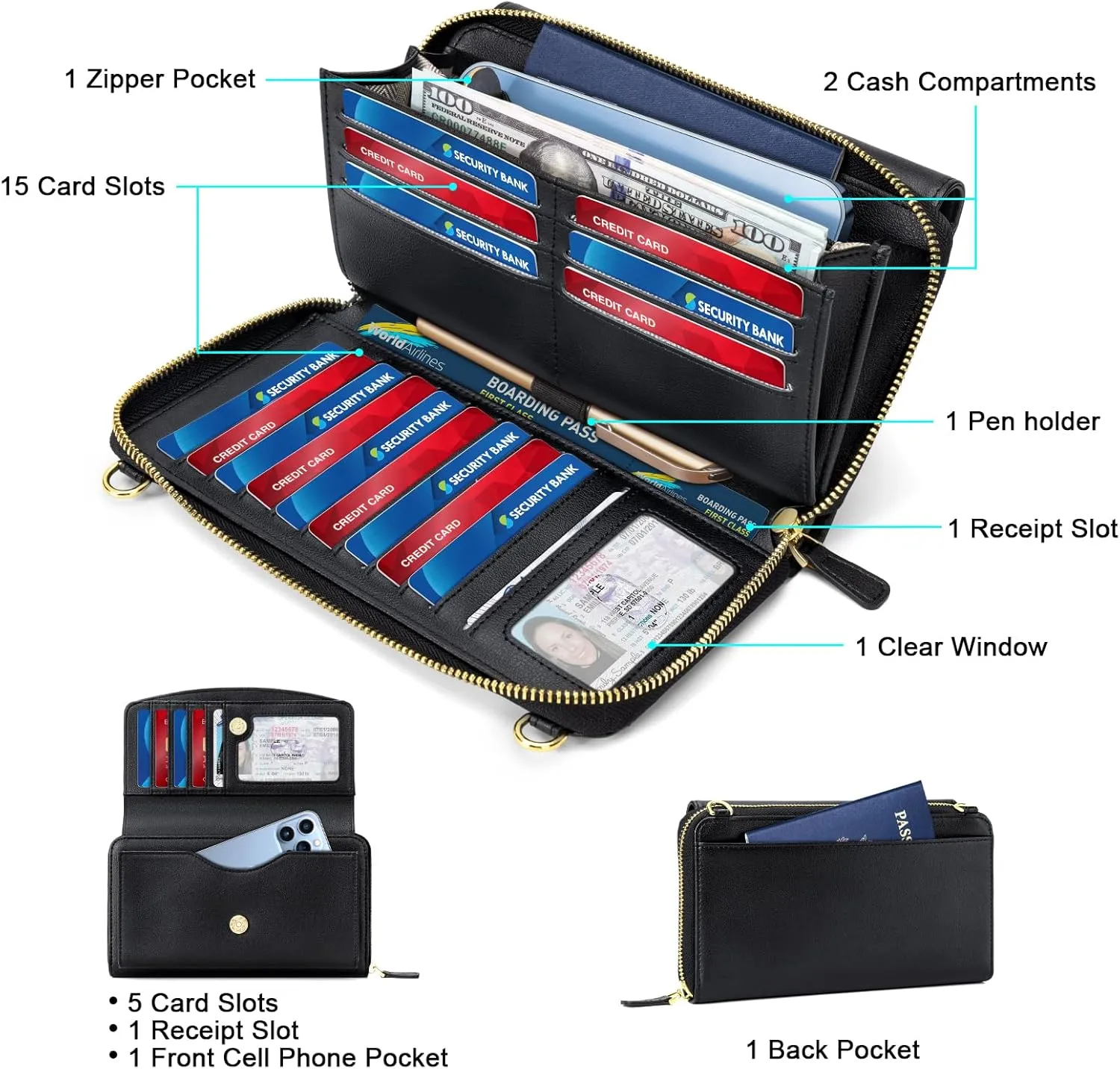RONSIN Purse Wallet Anti Theft and RFID Blocking Small Leather Wallet Clutch Purses for Women