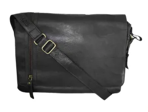 Rowallan Conquest Large Black Leather Messenger Bag