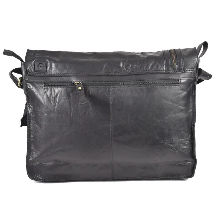 Rowallan Conquest Large Black Leather Messenger Bag