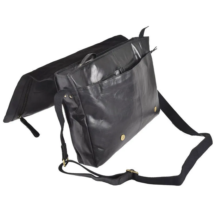 Rowallan Conquest Large Black Leather Messenger Bag