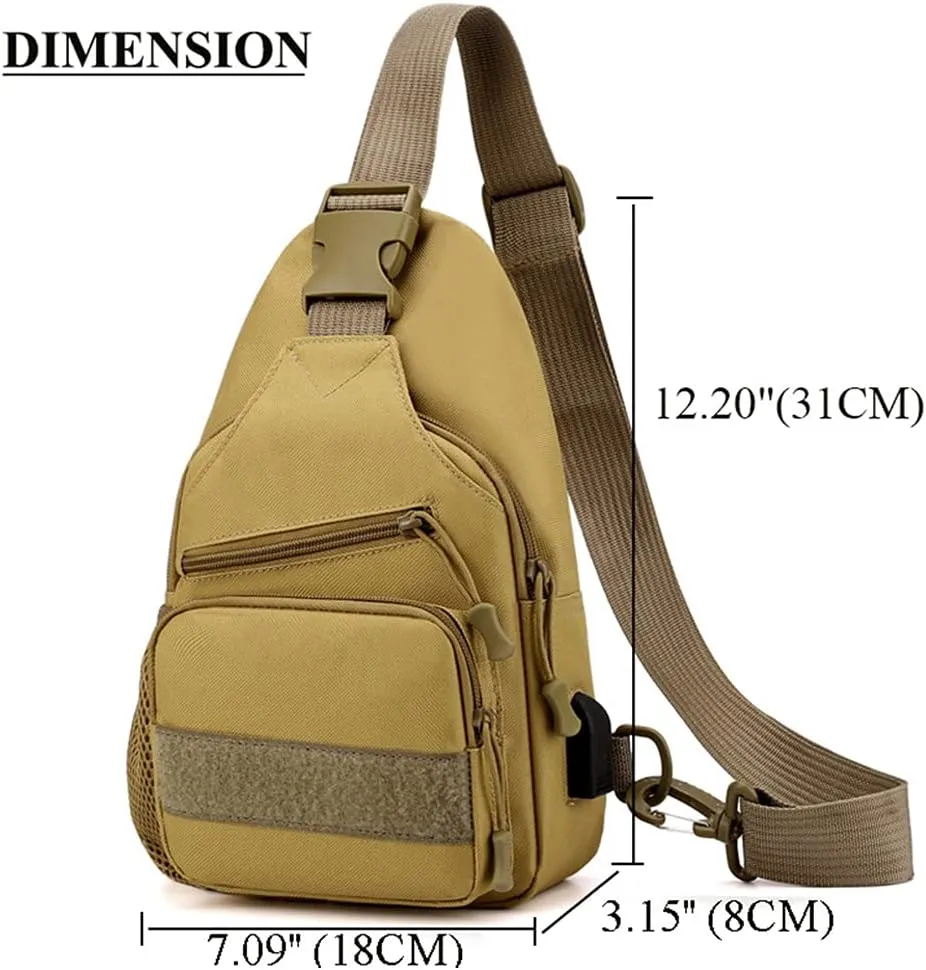 RTGGSEL Men's Camouflage Tactical Sling Shoulder Bags Travel Military MOLLE EDC Crossbody Chest Bag with USB Charging Port (Khaki)