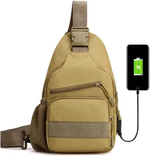 RTGGSEL Men's Camouflage Tactical Sling Shoulder Bags Travel Military MOLLE EDC Crossbody Chest Bag with USB Charging Port (Khaki)