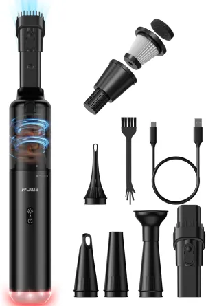 ruwa Car Vacuum Cleaner Handheld Vacuum Cordless, Rechargeable 14,000PA High-Power with 2 Speeds, 300ml Dust Cup, Lightweight, Portable Mini Vacuum for Car, Home, Pet Hair (Black)