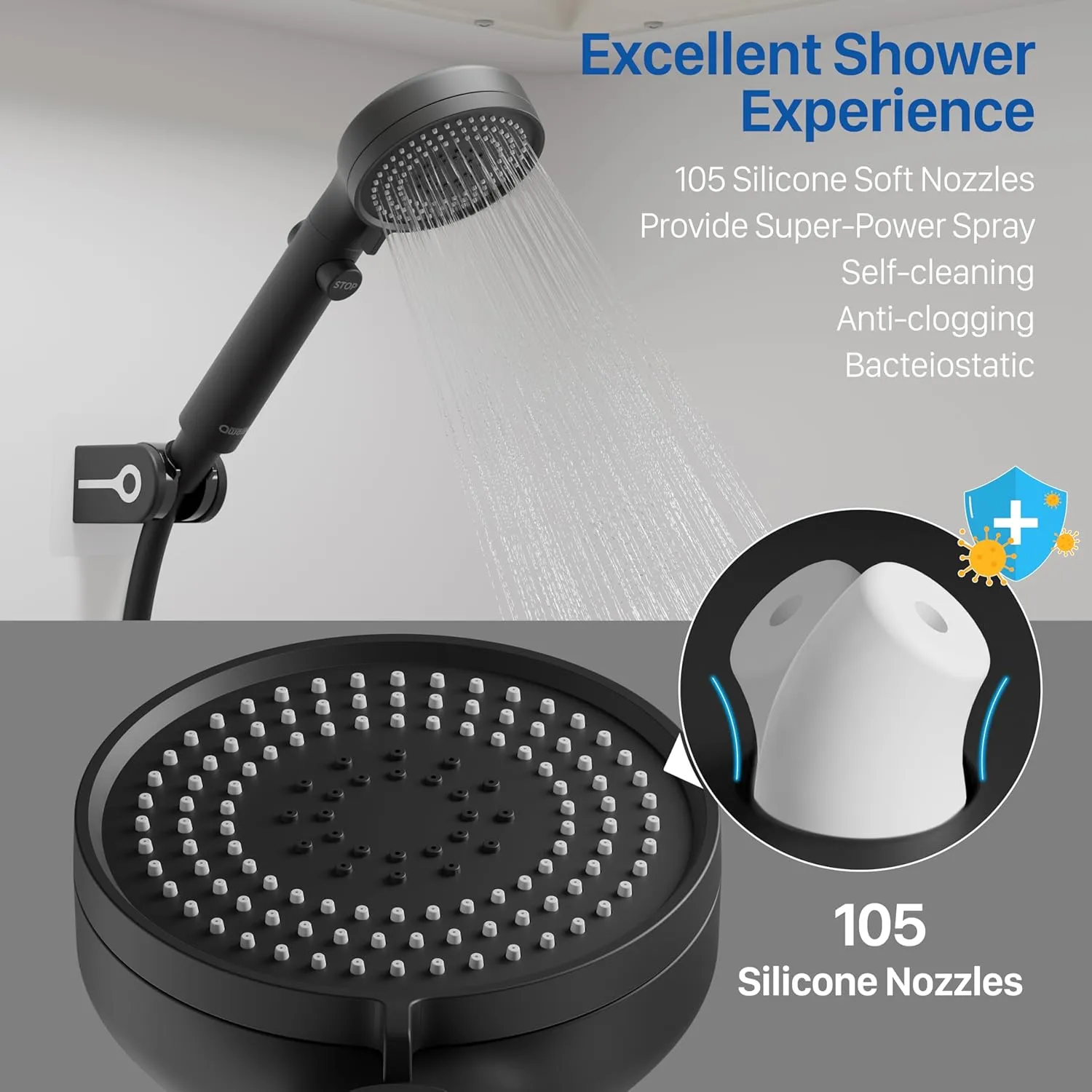 RV Shower Head with Hose, High Pressure Shower Head with Handheld On Off Switch, Travel Trailer, Motorhome and Boat and Camper Must Have RV Accessories Replacement Part, Matte Black