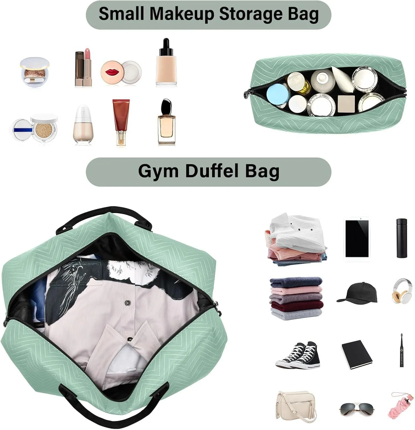 Sage Green Travel Duffle Bag Duffel Bags Tote Gym Bag Weekender Bag Carry On Duffel Bags with Toiletry Bag Overnight Luggage Bag for Airplanes Women Men Yoga Sports Trip Adults