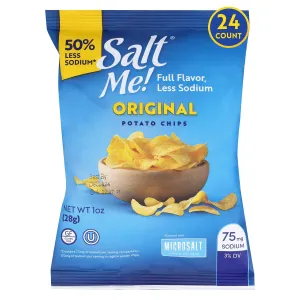 SaltMe! Original Potato Chips - 24 count 1oz Bags - 50% Less Sodium, Kosher, Non-GMO, Gluten Free - Less Salt, Great Flavor