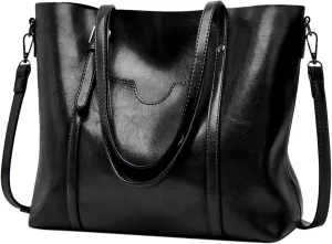 Satchel,Women's Fashion Handbags Tote Bags Shoulder Bag Top Handle Satchel Purse Set 4pcs Wallet Bag PU Leather Large Bag 2024 Black