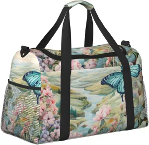 Scenic River Flower Duffle Bag Foldable Travel Tote Bag Carry On Large Weekender Overnight Bags Waterproof Gym Bag For Women Men