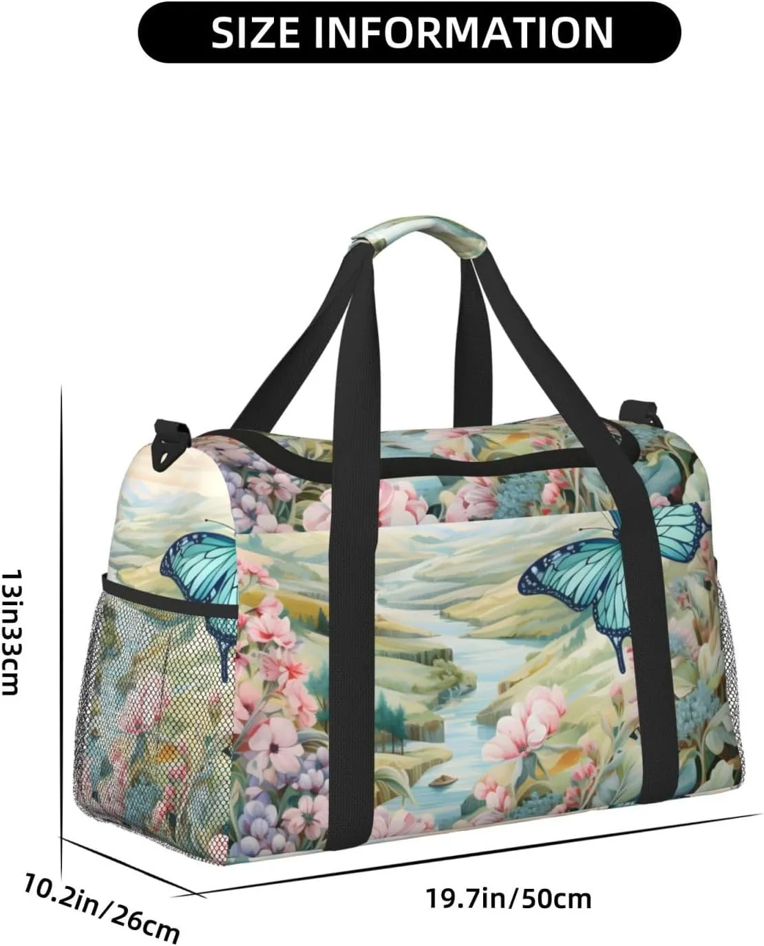 Scenic River Flower Duffle Bag Foldable Travel Tote Bag Carry On Large Weekender Overnight Bags Waterproof Gym Bag For Women Men