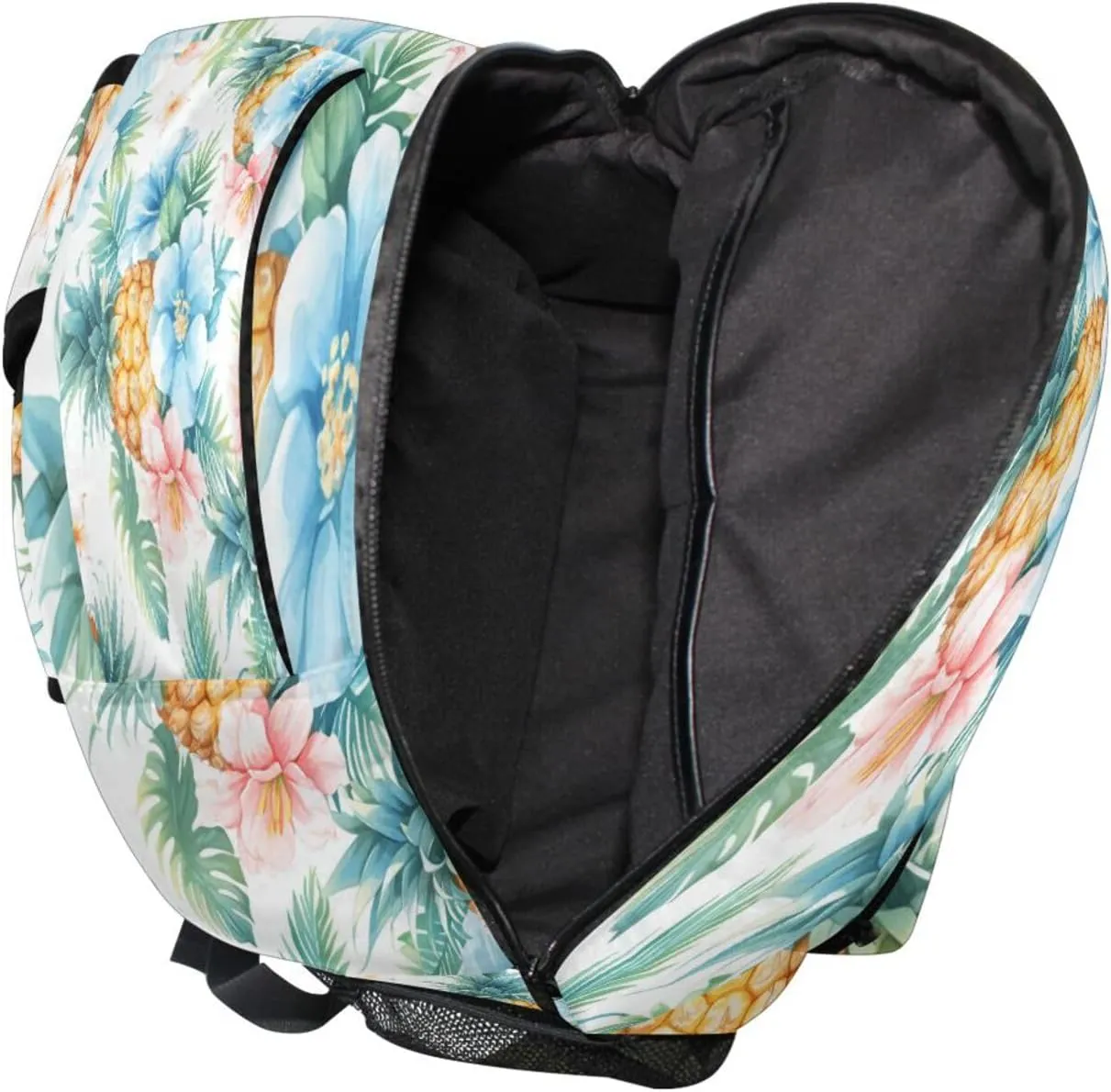 School Backpack for Teenager Waterproof Stylish Travel Bags with Chest Strap for Travel Trip Pineapple Seamless Pattern with Sliced Pineapple and Flowers