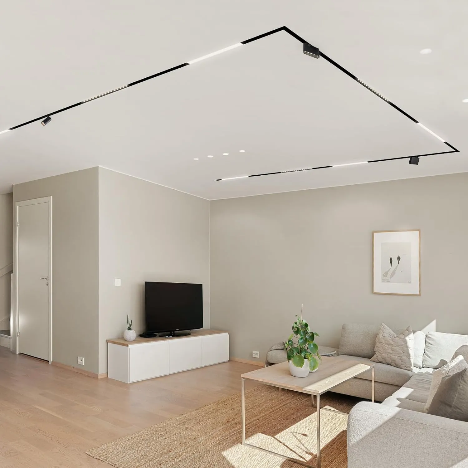 SCON XTB106-R Updated 4-Wire Recessed Rail for Magnetic Track Lighting System Flush Mounted for LED Lamp Light Head, Aluminum Linear Section (100cm/39.4inch/3.3ft)