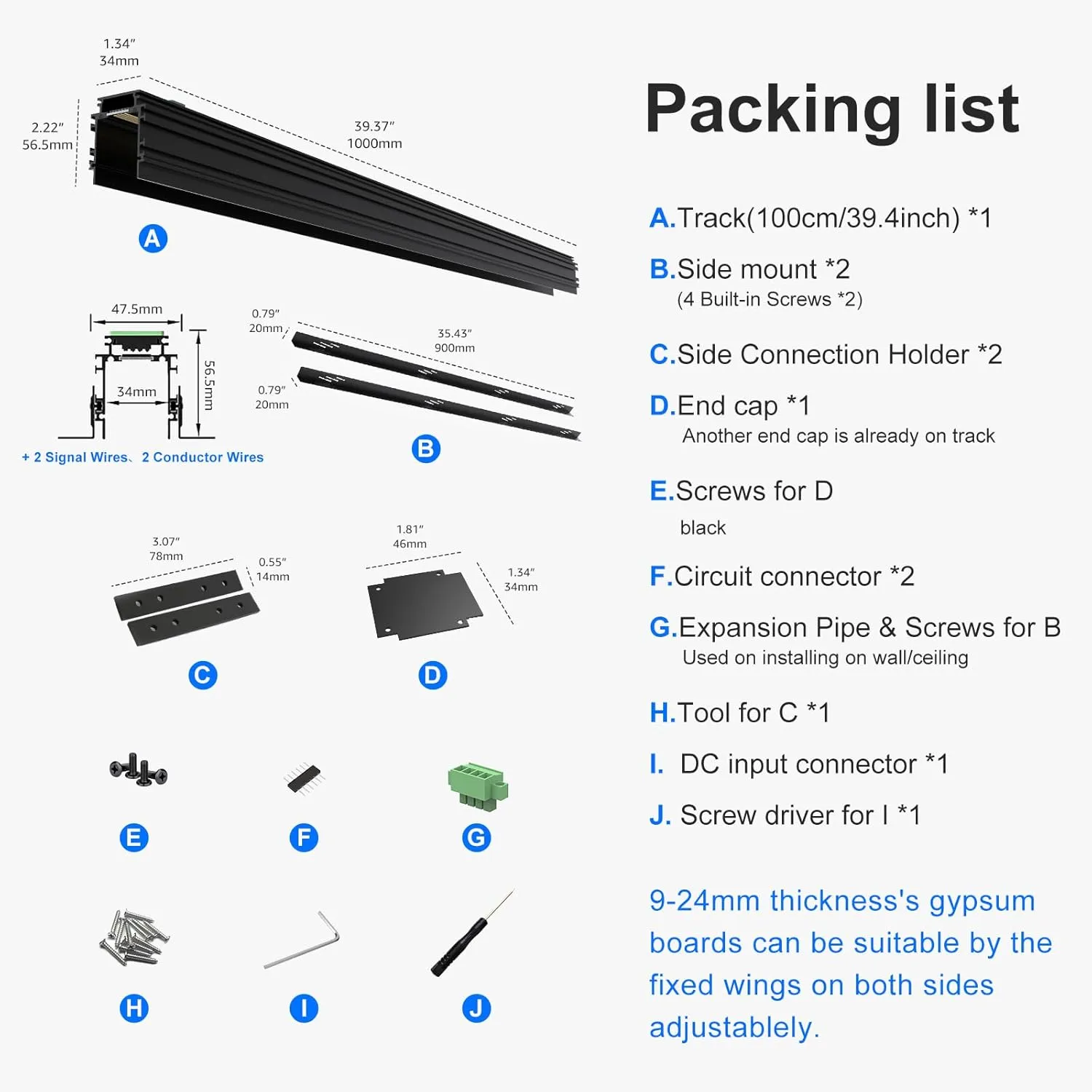 SCON XTB106-R Updated 4-Wire Recessed Rail for Magnetic Track Lighting System Flush Mounted for LED Lamp Light Head, Aluminum Linear Section (100cm/39.4inch/3.3ft)