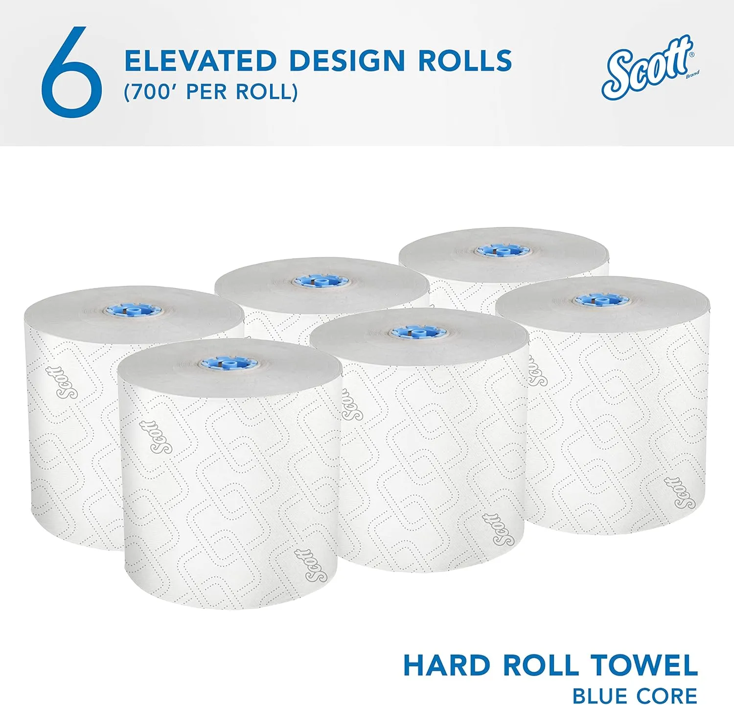 Scott Professional Pro High-Capacity Hard Roll Paper Towels, Bulk (53925), Elevated Design, Absorbency Pockets, White, for ScottBrand Blue Core Dispensers (6 Rolls at 700' Each, 4,200'/Case)