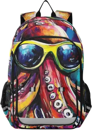 Sea Monster Colorful Backpack for Women Men Travel Laptop Daypack Shoulder Bag Book Bag Daypack with Reflective Strip 12.9” × 17.7”