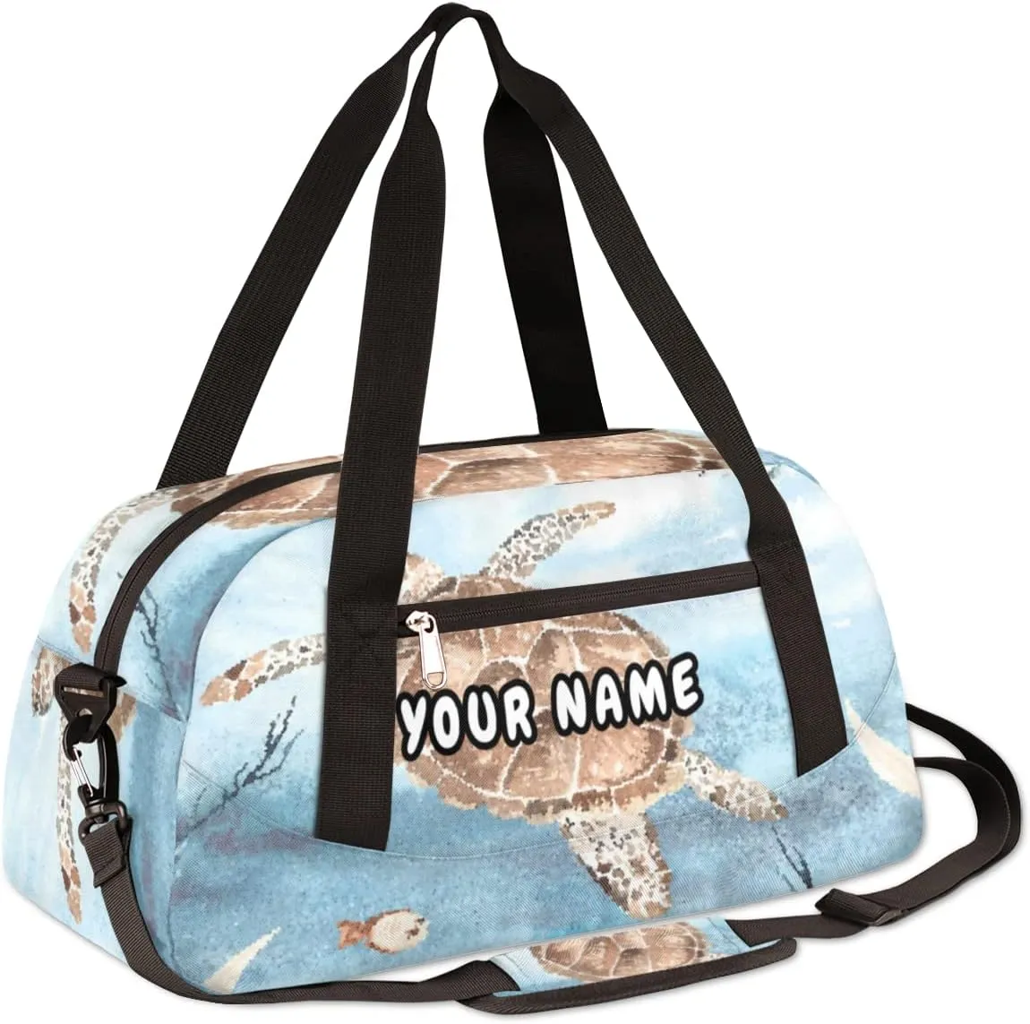 Sea Turtle Starfish Personalized Kids Duffel Bag for Girls Boys, Sea Turtle Debris Custom Name Dance Bag Overnight Small Duffel Bag Carry On Sports Travel Bag for School Practice Gymnastics Ballet