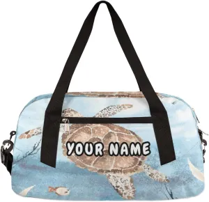 Sea Turtle Starfish Personalized Kids Duffel Bag for Girls Boys, Sea Turtle Debris Custom Name Dance Bag Overnight Small Duffel Bag Carry On Sports Travel Bag for School Practice Gymnastics Ballet