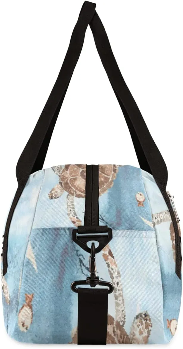 Sea Turtle Starfish Personalized Kids Duffel Bag for Girls Boys, Sea Turtle Debris Custom Name Dance Bag Overnight Small Duffel Bag Carry On Sports Travel Bag for School Practice Gymnastics Ballet
