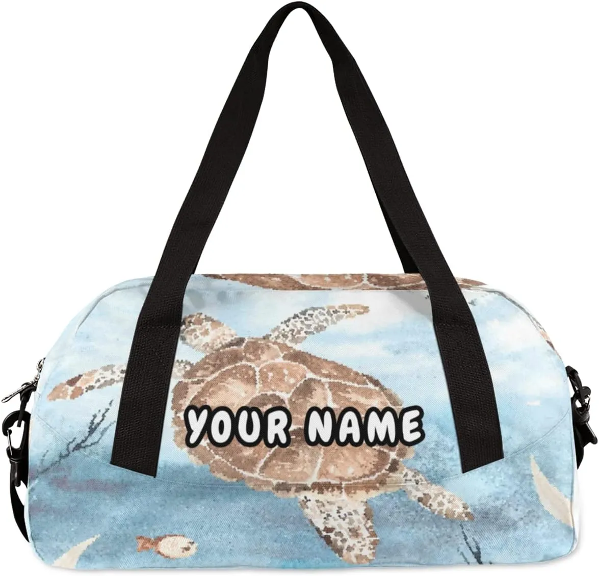 Sea Turtle Starfish Personalized Kids Duffel Bag for Girls Boys, Sea Turtle Debris Custom Name Dance Bag Overnight Small Duffel Bag Carry On Sports Travel Bag for School Practice Gymnastics Ballet