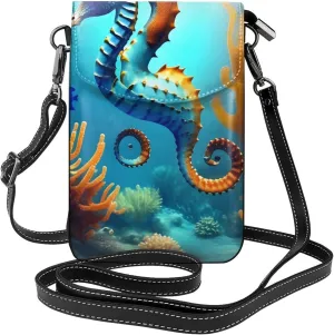 Seabed Coral Seahorse Women'S Crossbody Bag, *Zipper Phone Wallet, Cute Purse, Shoulder Bag, Detachable Shoulder Strap
