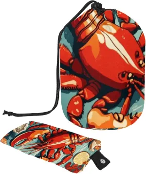 Seafood Lobster Crayfish Crab Travel Cosmetic Bags Makeup Bag for Women, Foldable Drawstring Travel Cosmetic Bags, Portable Toiletry Bucket Bag