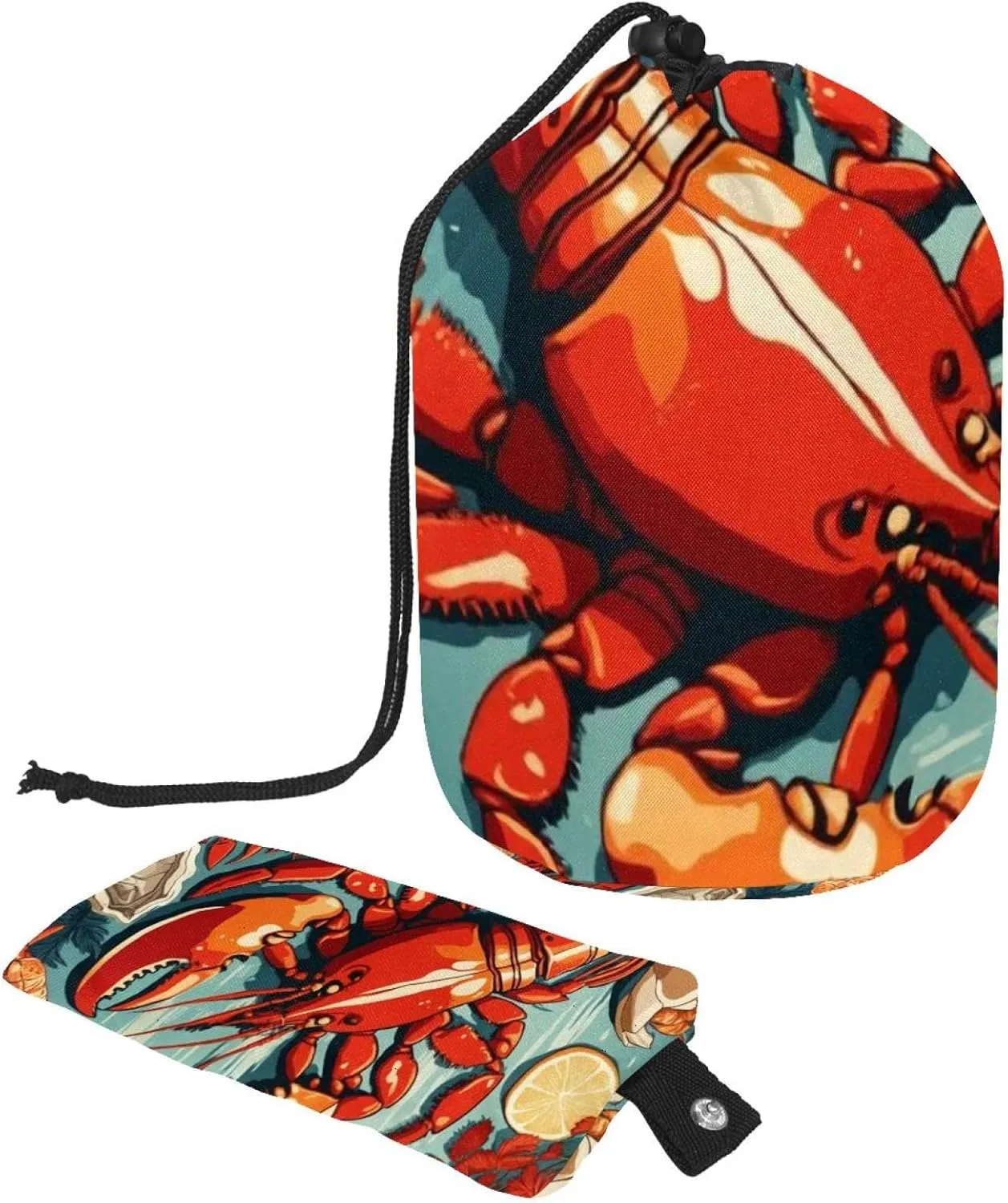 Seafood Lobster Crayfish Crab Travel Cosmetic Bags Makeup Bag for Women, Foldable Drawstring Travel Cosmetic Bags, Portable Toiletry Bucket Bag