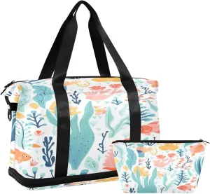 Seaweed Travel Duffel Bag Waterproof Gym Sport Tote Bag Carry On Weekender Bag with Compartment