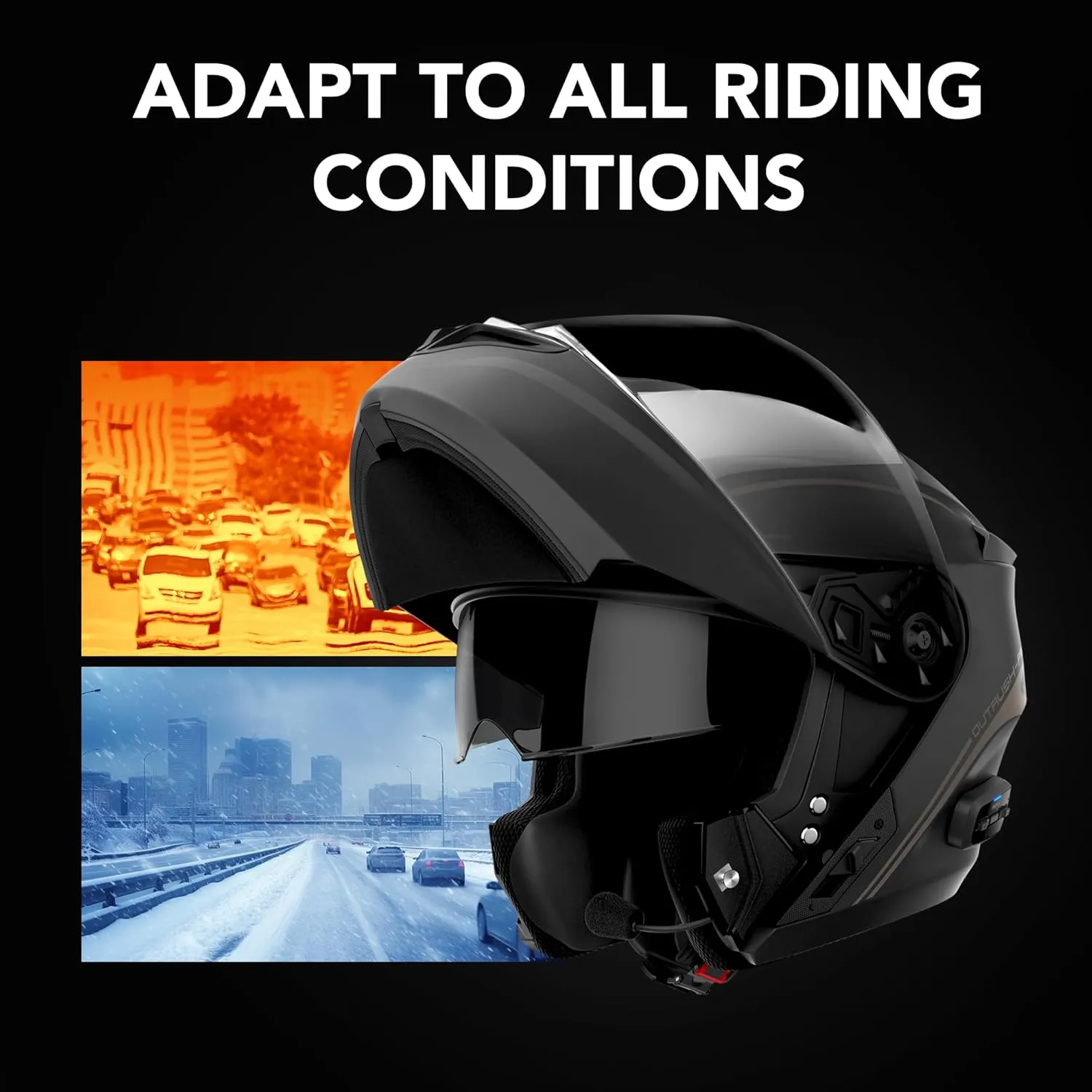 Sena Outrush R Bluetooth Modular Motorcycle Helmet with Intercom System (Matte Black, M)