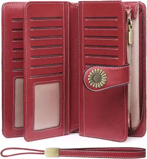 SENDEFN Wallets for Women Leather Credit Card Holder with RFID Blocking Large Capacity Wristlet
