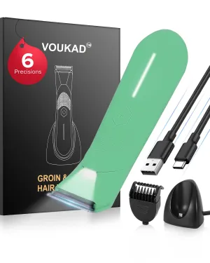Sensitive Skin Personal Pubic Hair Trimmer for Women and Men, Electric Manscape/Bikini Trimmer, Waterproof Groin Trimmer for Body Hair, with Light, Travel Size, 6 Precisions