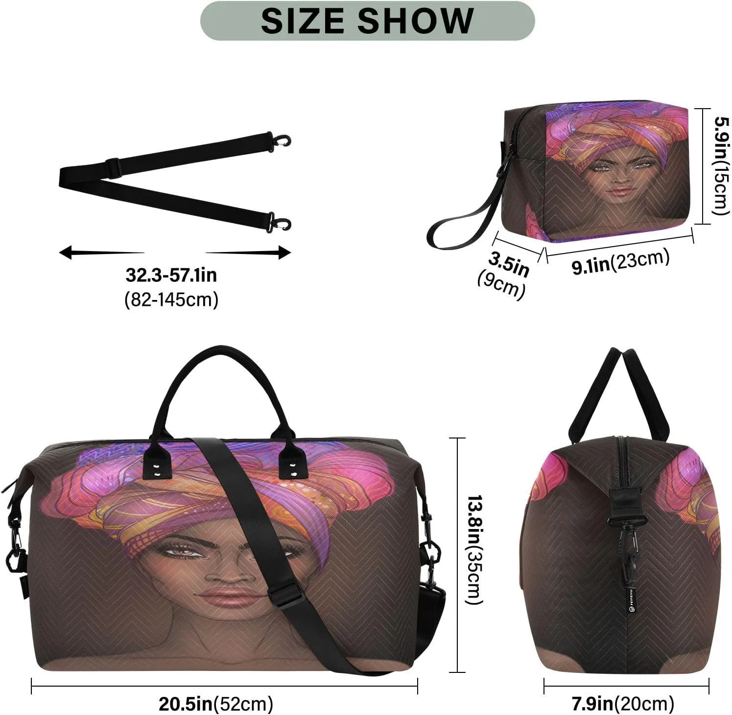 senya Travel Duffle Bag Weekender Bags Overnight Bag with Toiletry Bag Gym Duffel Bag African American Woman for Travel Business Trips Sport