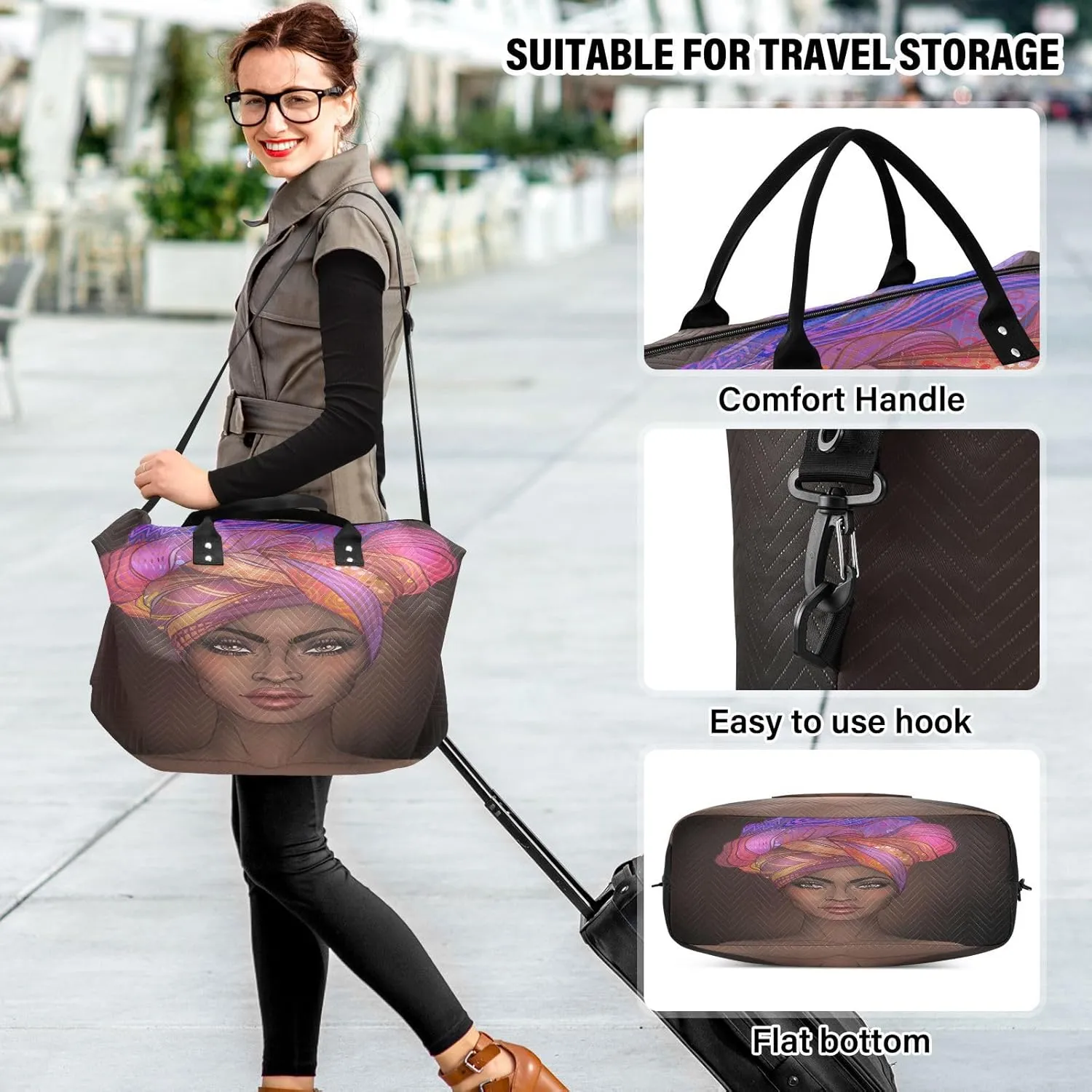 senya Travel Duffle Bag Weekender Bags Overnight Bag with Toiletry Bag Gym Duffel Bag African American Woman for Travel Business Trips Sport