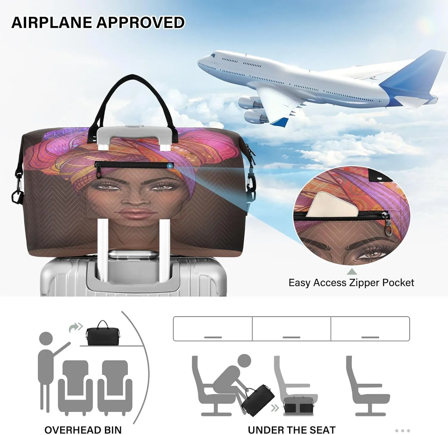 senya Travel Duffle Bag Weekender Bags Overnight Bag with Toiletry Bag Gym Duffel Bag African American Woman for Travel Business Trips Sport