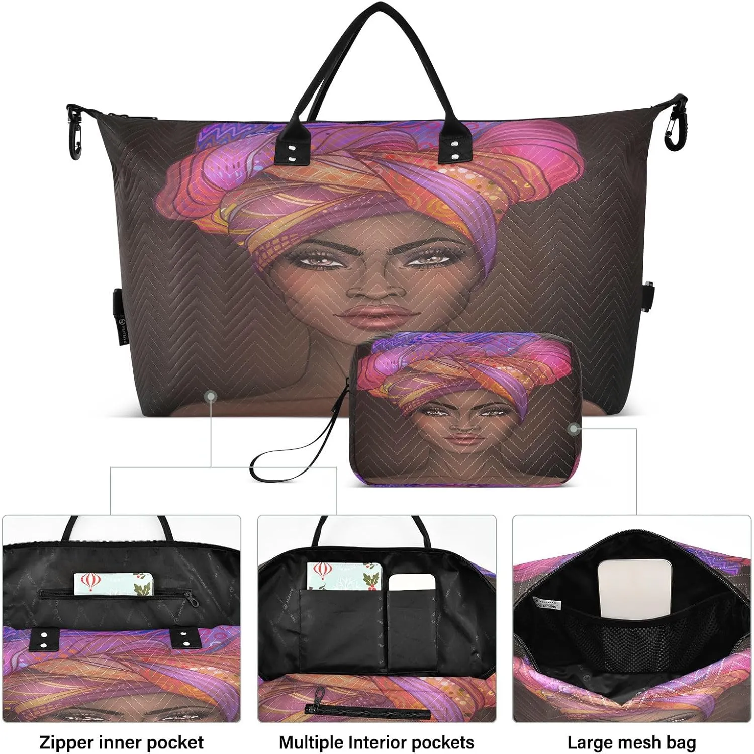 senya Travel Duffle Bag Weekender Bags Overnight Bag with Toiletry Bag Gym Duffel Bag African American Woman for Travel Business Trips Sport