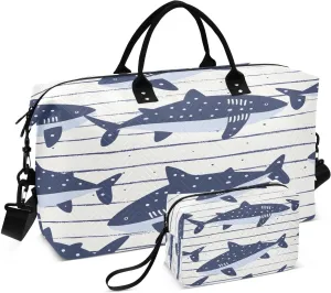 senya Travel Duffle Bag Weekender Bags Overnight Bag with Toiletry Bag Gym Duffel Bag Cartoon Shark on Strips for Travel Business Trips Sport