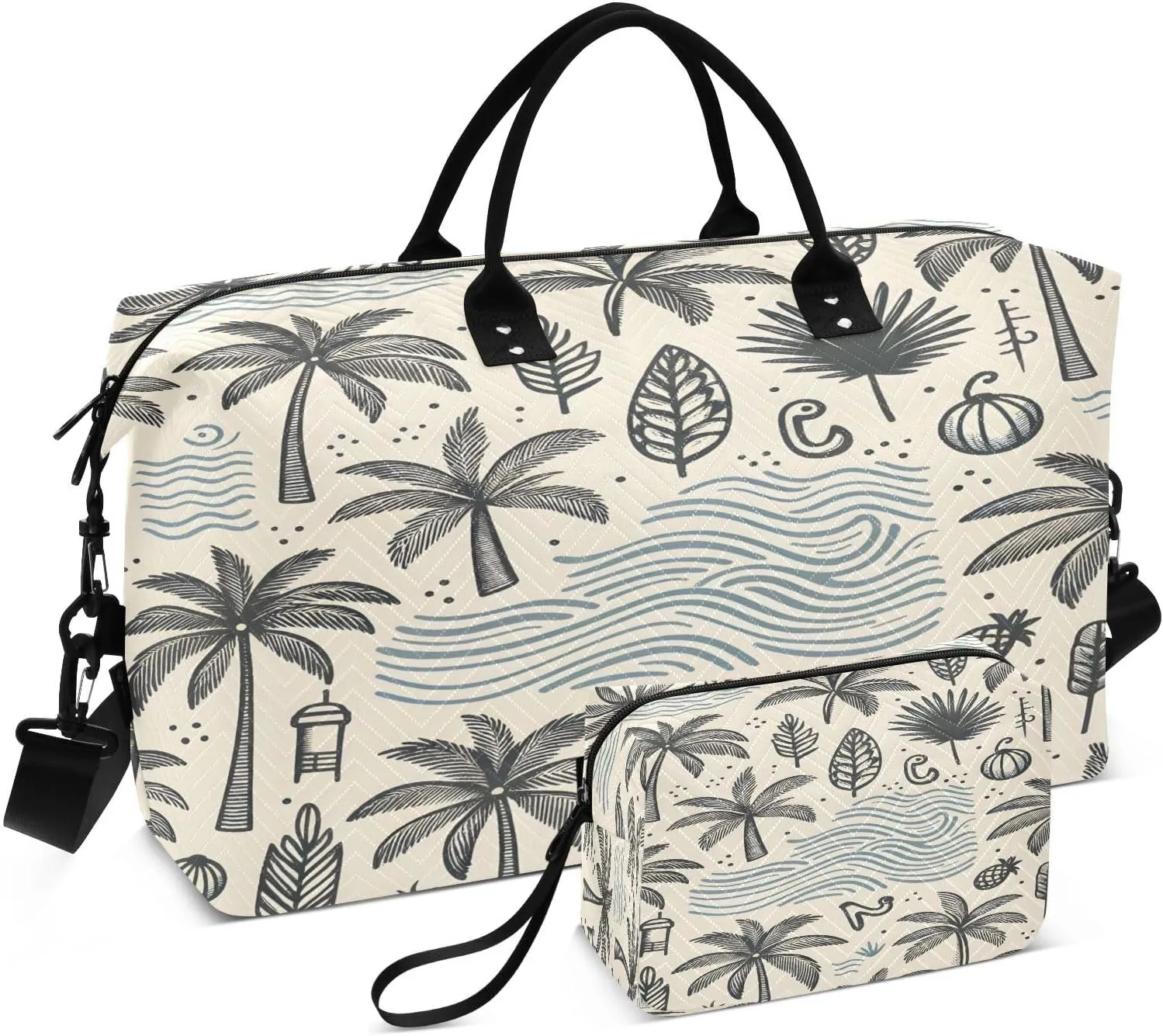 senya Travel Duffle Bag Weekender Bags Overnight Bag with Toiletry Bag Gym Duffel Bag Grey Coconut Tree for Travel Business Trips Sport