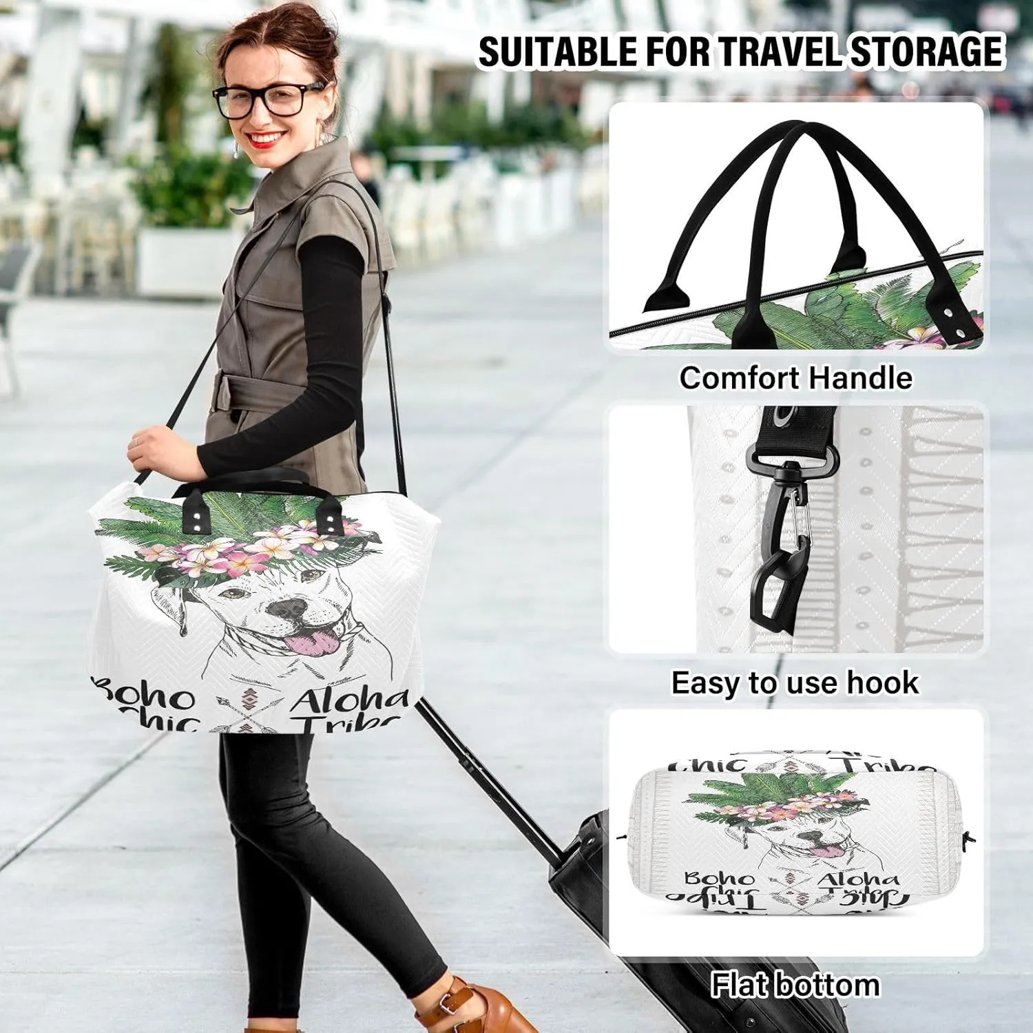 senya Travel Duffle Bag Weekender Bags Overnight Bag with Toiletry Bag Gym Duffel Bag Pitbull Dog for Travel Business Trips Sport