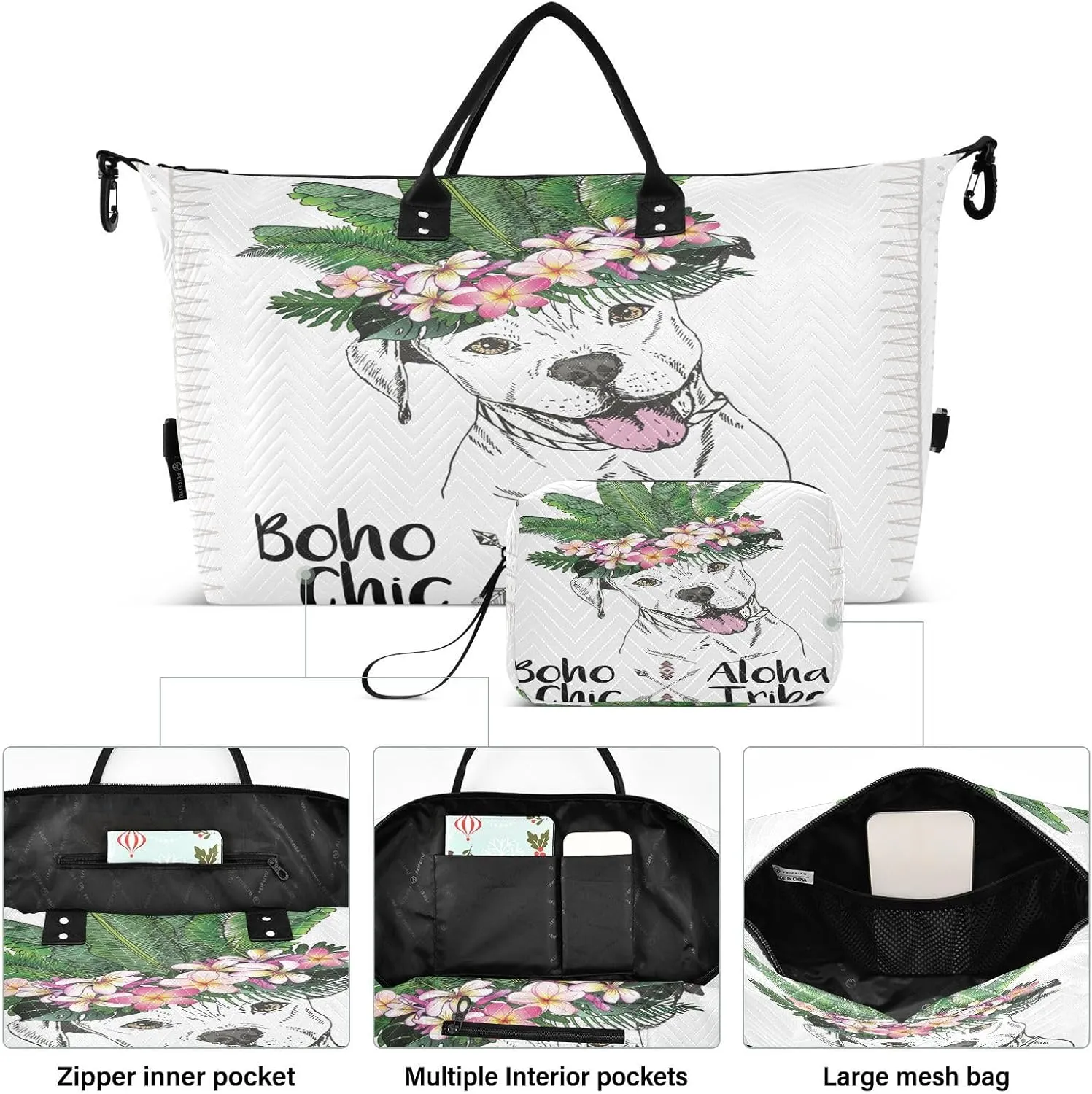 senya Travel Duffle Bag Weekender Bags Overnight Bag with Toiletry Bag Gym Duffel Bag Pitbull Dog for Travel Business Trips Sport