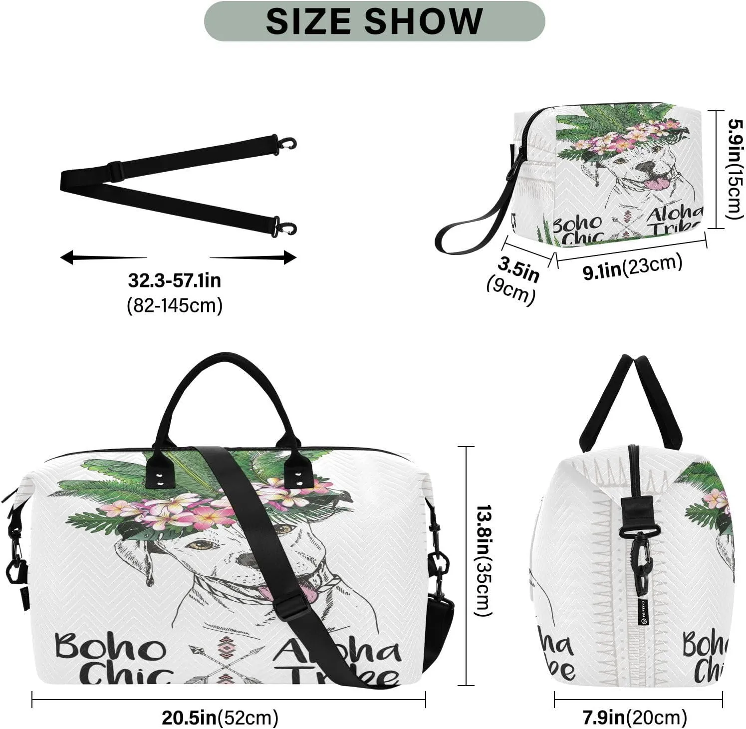 senya Travel Duffle Bag Weekender Bags Overnight Bag with Toiletry Bag Gym Duffel Bag Pitbull Dog for Travel Business Trips Sport