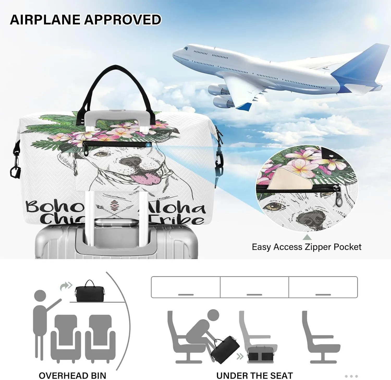 senya Travel Duffle Bag Weekender Bags Overnight Bag with Toiletry Bag Gym Duffel Bag Pitbull Dog for Travel Business Trips Sport