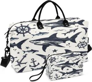 senya Travel Duffle Bag Weekender Bags Overnight Bag with Toiletry Bag Gym Duffel Bag Sketch Sharks for Travel Business Trips Sport