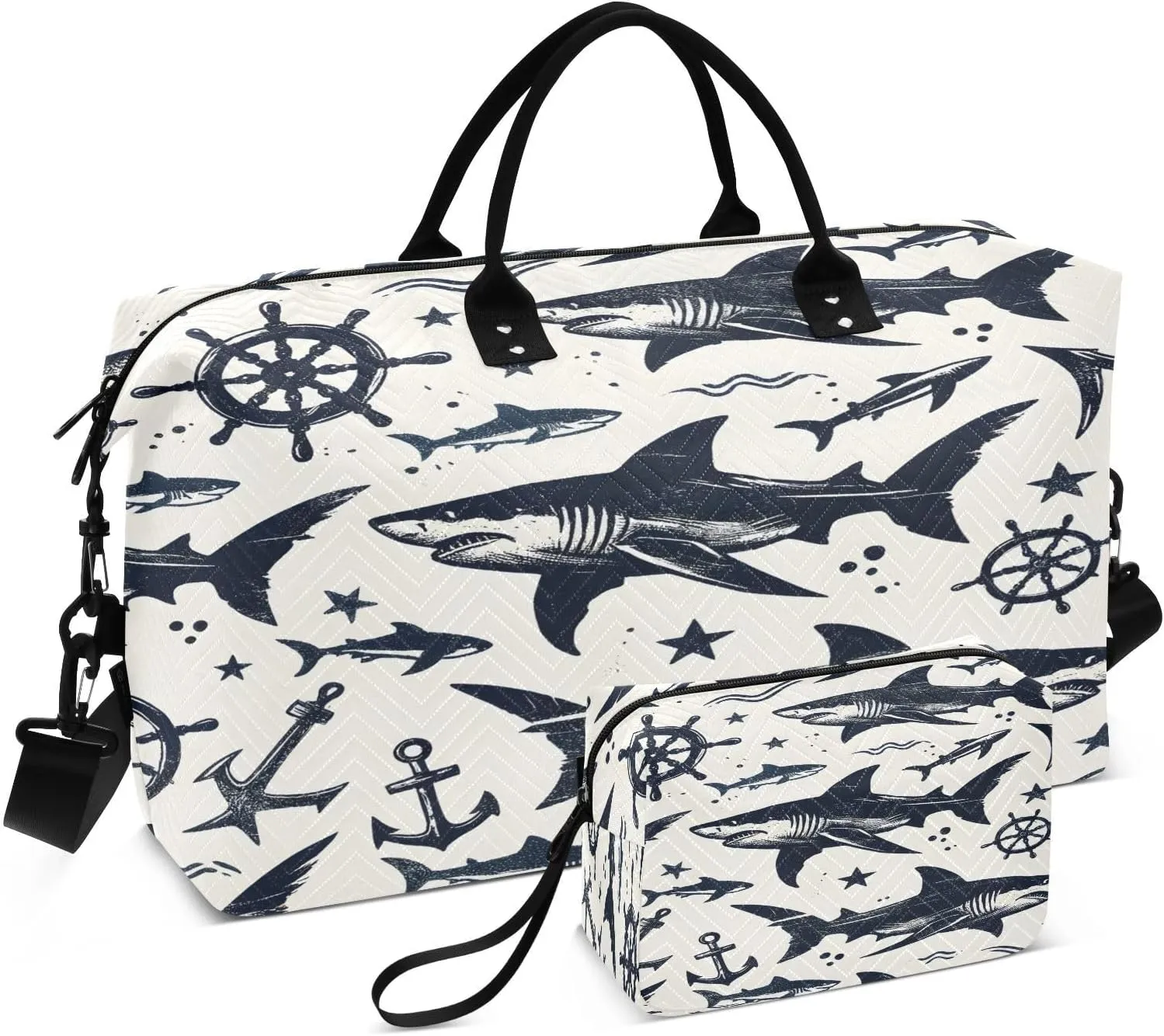 senya Travel Duffle Bag Weekender Bags Overnight Bag with Toiletry Bag Gym Duffel Bag Sketch Sharks for Travel Business Trips Sport