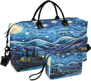 senya Travel Duffle Bag Weekender Bags Overnight Bag with Toiletry Bag Gym Duffel Bag Village Starry Sky for Travel Business Trips Sport