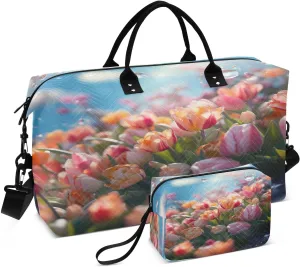 senya Travel Duffle Bag Weekender Bags Overnight Bag with Toiletry Bag Gym Duffel Bag Water Droplet Tulips for Travel Business Trips Sport