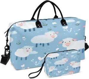 senya Travel Duffle Bag Weekender Bags Overnight Bag with Toiletry Bag Gym Duffel Bag White Sheep Heart for Travel Business Trips Sport