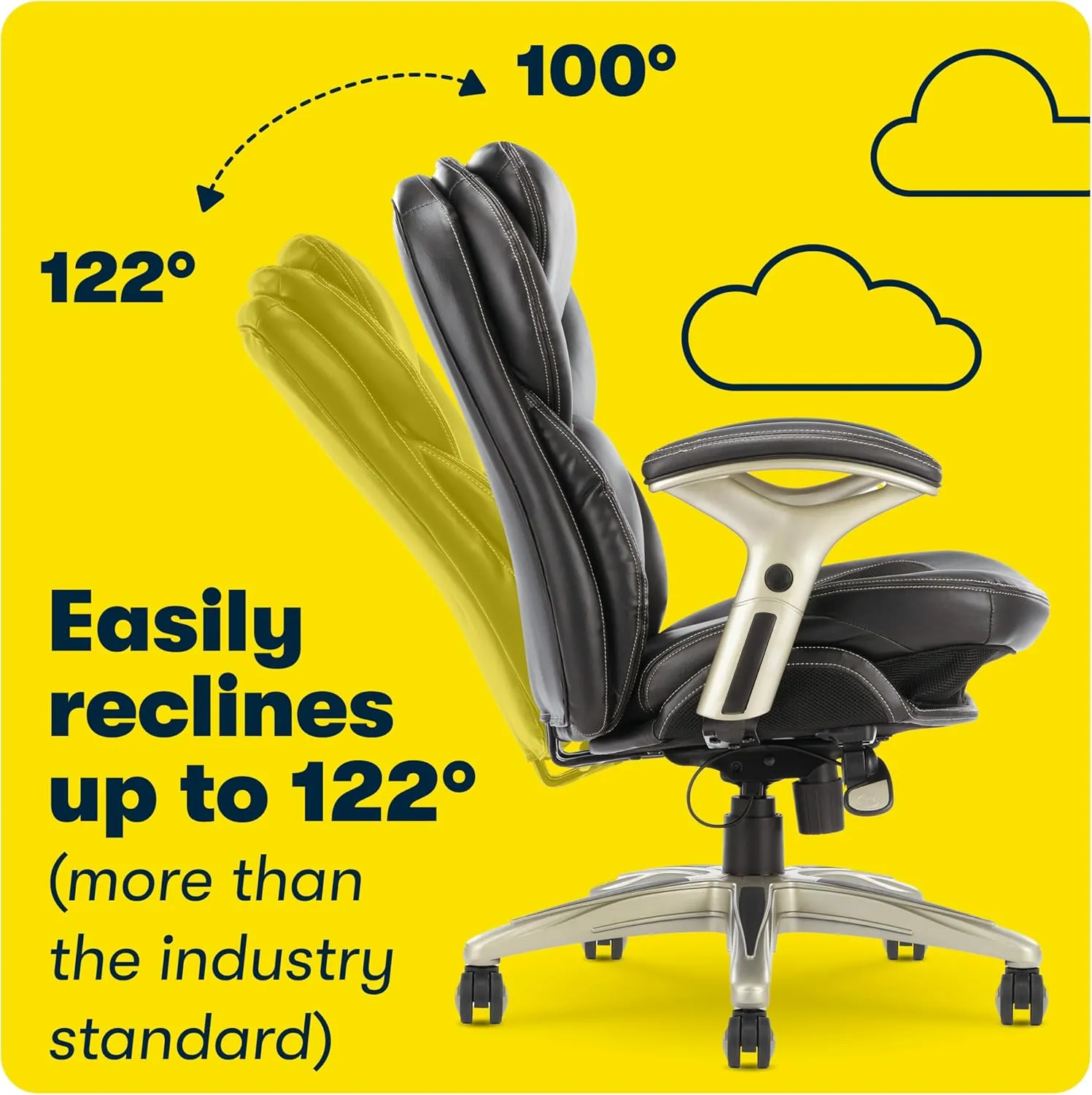 Serta Claremont Ergonomic Executive Office Chair with Back in Motion Technology, Adjustable Mid Back Desk Chair with Lumbar Support, Bonded Leather, Black