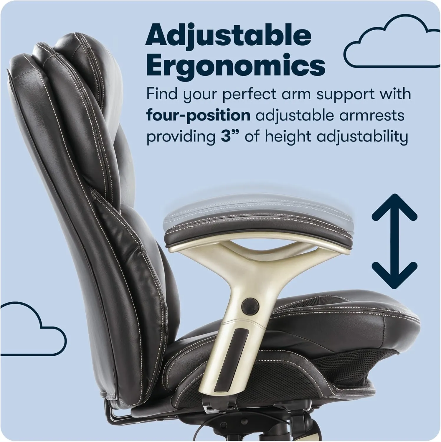 Serta Claremont Ergonomic Executive Office Chair with Back in Motion Technology, Adjustable Mid Back Desk Chair with Lumbar Support, Bonded Leather, Black