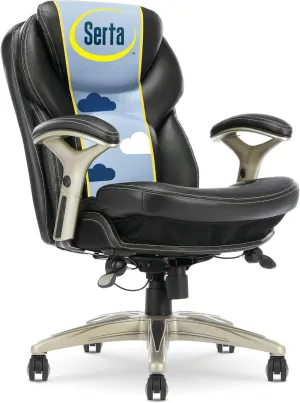 Serta Claremont Ergonomic Executive Office Chair with Back in Motion Technology, Adjustable Mid Back Desk Chair with Lumbar Support, Bonded Leather, Black