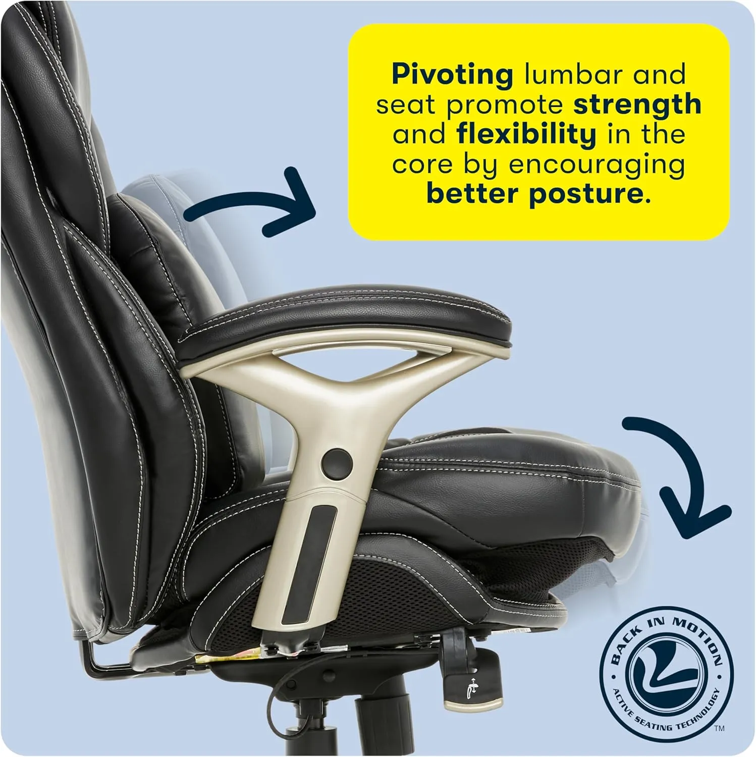 Serta Claremont Ergonomic Executive Office Chair with Back in Motion Technology, Adjustable Mid Back Desk Chair with Lumbar Support, Bonded Leather, Black