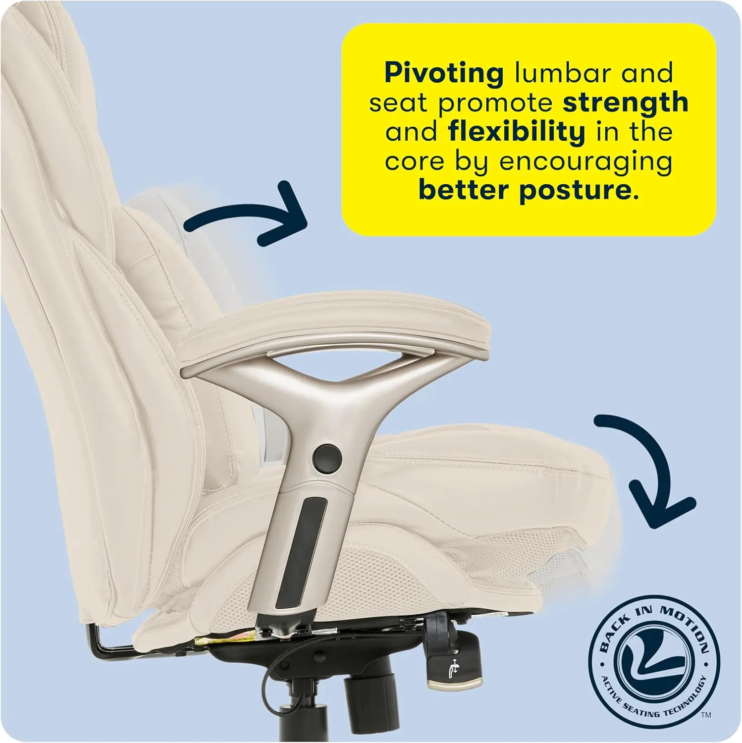 Serta Claremont Ergonomic Executive Office Chair with Back in Motion Technology, Adjustable Mid Back Desk Chair with Lumbar Support, Bonded Leather, Ivory White