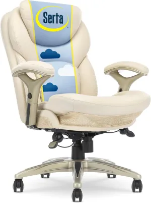 Serta Claremont Ergonomic Executive Office Chair with Back in Motion Technology, Adjustable Mid Back Desk Chair with Lumbar Support, Bonded Leather, Ivory White